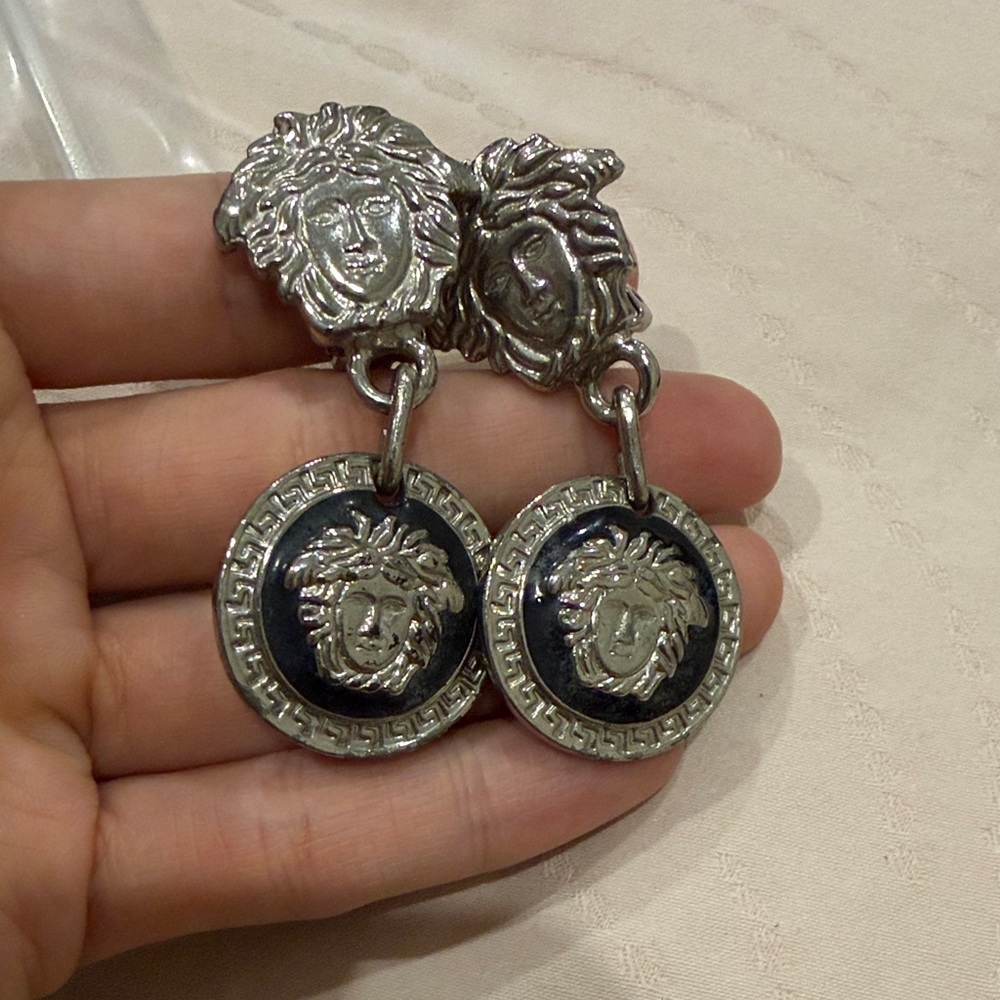Gianni Versace Medusa Silver and Black clip on drop earrings - Picture 5 of 5